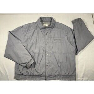 Vintage London Fog Grey Windbreaker Mens 50 Reg XL Hidden Hood, Zipper & snaps